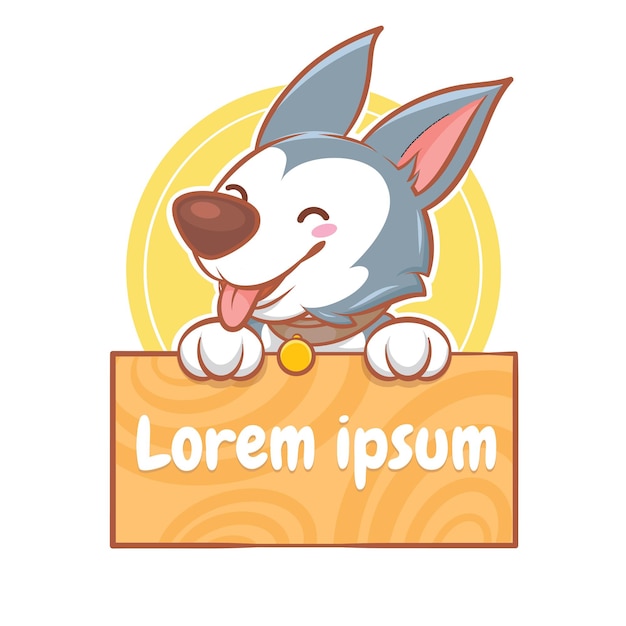Vector lindo un logotipo de dibujos animados de tienda de mascotas y cuidado de mascotas con husky