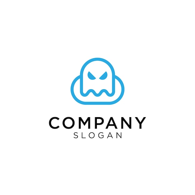 un lindo logotipo de icono fantasma combinado con elementos de nube.