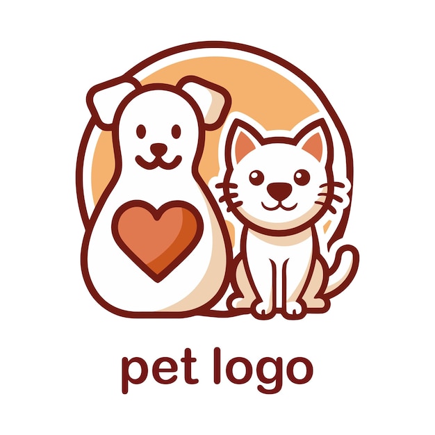 El lindo logotipo de mascota con perro y gato