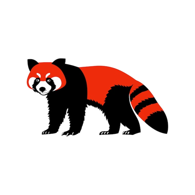 Lindo logotipo de panda rojo silueta diseño de animal de dibujos animados ilustración vectorial aislada en blanco