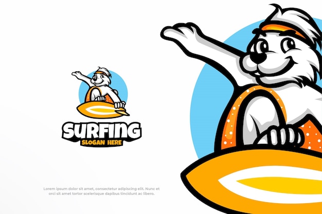 Lindo logotipo surf mascota animal ilustración vectorial