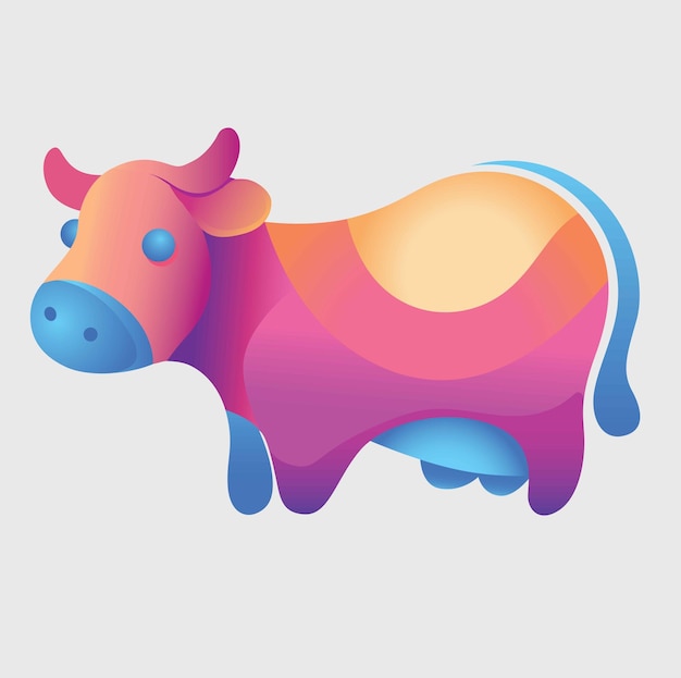 Vector lindo logotipo de vaca degradada, icono de granja, productos lácteos y carne, etiquetas de carne, insignias y diseño, emblema del logotipo de vaca