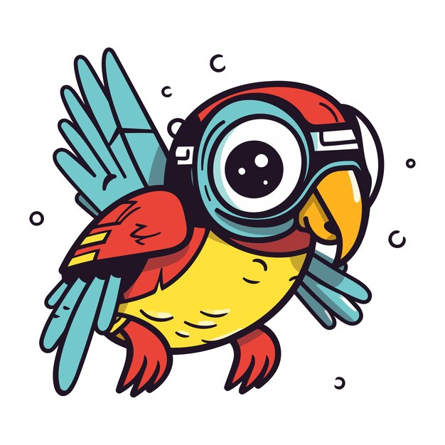 Vector lindo loro de dibujos animados con casco y gafas de protección ilustración vectorial