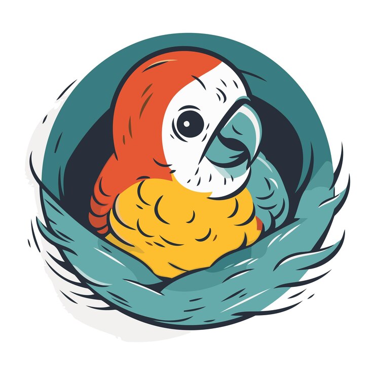 Vector lindo loro en el nido ilustración vectorial en estilo de dibujos animados