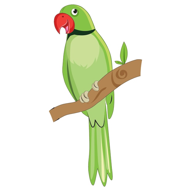 lindo, loro, sentado, en, ramita, vector, ilustración