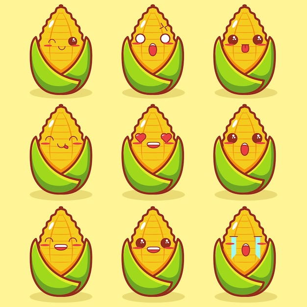 Lindo maíz varias expresiones faciales kawaii