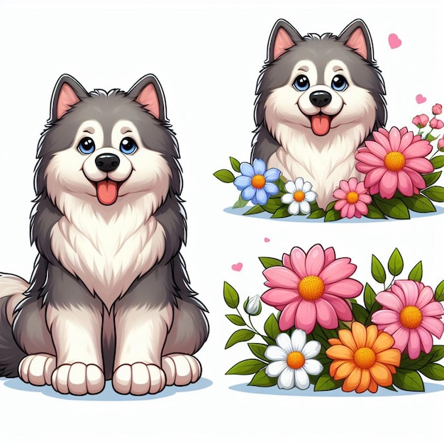 Vector el lindo malamute dog de dibujos animados de estilo vectorial de fondo blanco