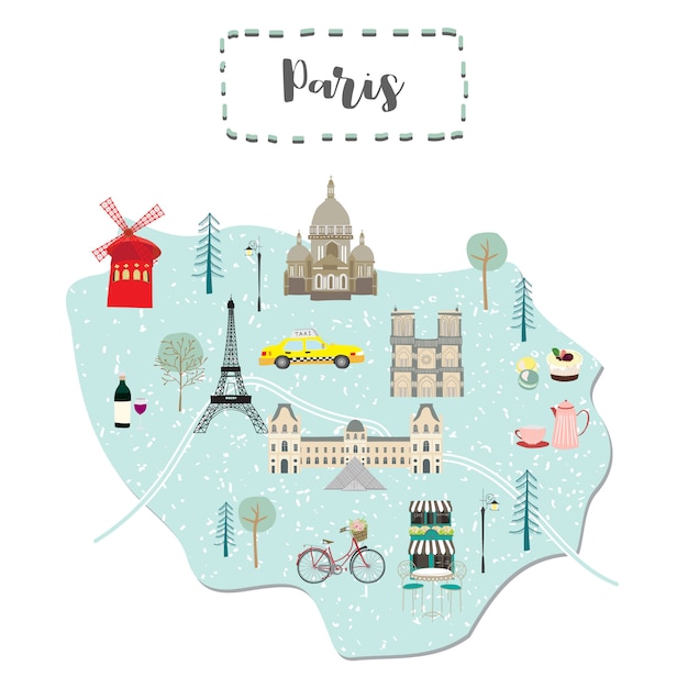 Vector lindo mapa de paris en francia