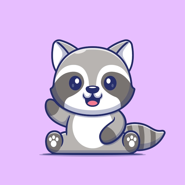 Lindo mapache agitando la mano dibujos animados Vector icono ilustración Animal naturaleza icono concepto aislado plano