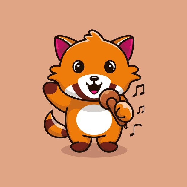 Lindo mapache cantando diseño de dibujos animados premium vector