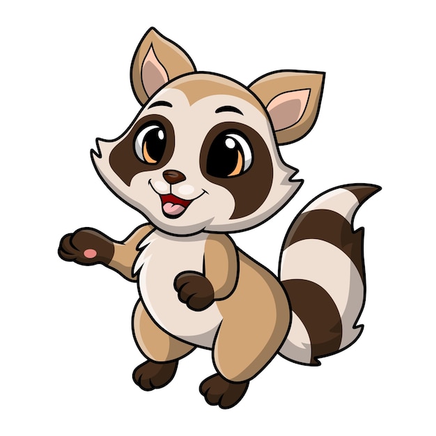 Lindo mapache de dibujos animados sobre fondo blanco