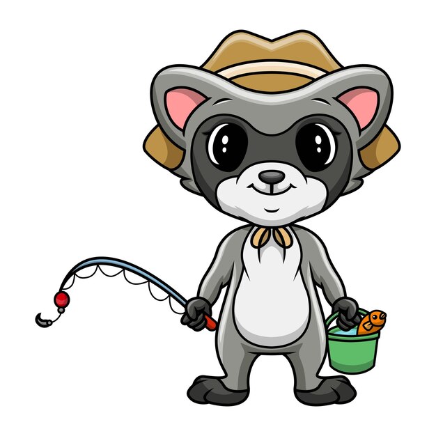 lindo mapache feliz está pescando