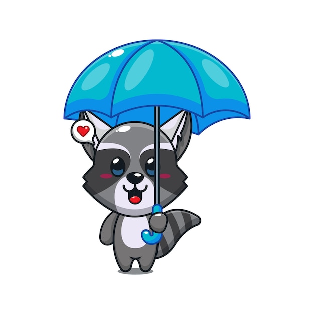 lindo mapache con paraguas ilustración vectorial de dibujos animados
