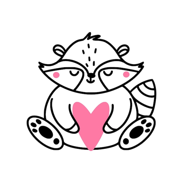 Un lindo mapache de San Valentín tiene un símbolo de corazón