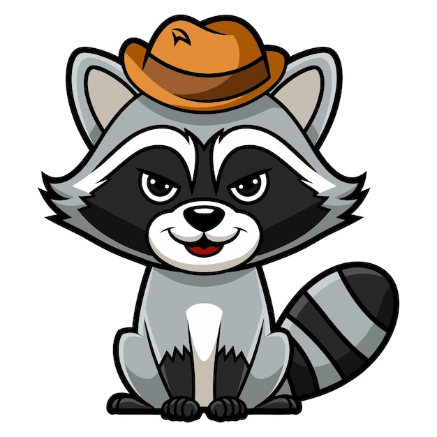 El lindo mapaches de dibujos animados aislado sobre un fondo blanco