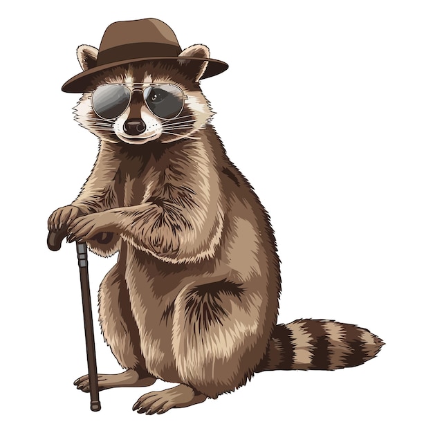 El lindo mapaches de dibujos animados aislado sobre un fondo blanco