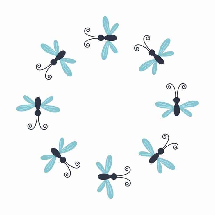 Vector lindo marco redondo con mariposa y libélula espacio para texto ilustración de verano