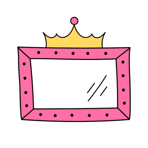 Lindo marco vectorial rectangular minimalista con corona aislada en fondo blanco Espejo rosa
