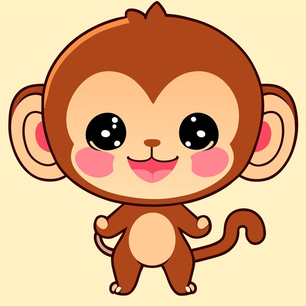 Lindo, mascota, mono, mano, dibujado, caricatura, pegatina, icono, concepto, aislado, ilustración