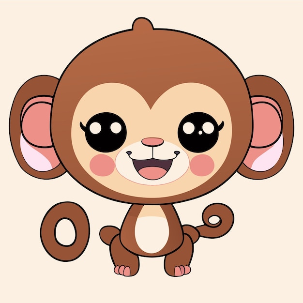Lindo, mascota, mono, mano, dibujado, caricatura, pegatina, icono, concepto, aislado, ilustración
