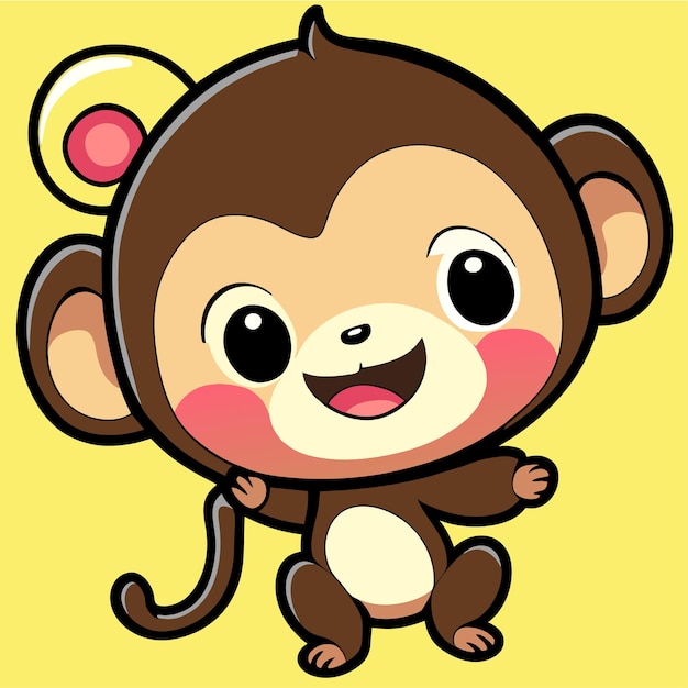 Lindo, mascota, mono, mano, dibujado, caricatura, pegatina, icono, concepto, aislado, ilustración