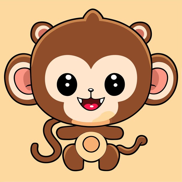 Lindo, mascota, mono, mano, dibujado, caricatura, pegatina, icono, concepto, aislado, ilustración