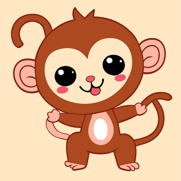 Lindo, mascota, mono, mano, dibujado, caricatura, pegatina, icono, concepto, aislado, ilustración