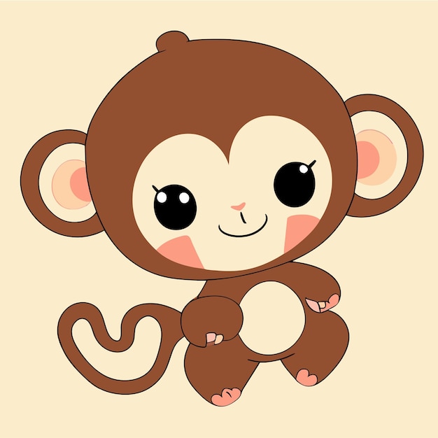 Lindo, mascota, mono, mano, dibujado, caricatura, pegatina, icono, concepto, aislado, ilustración