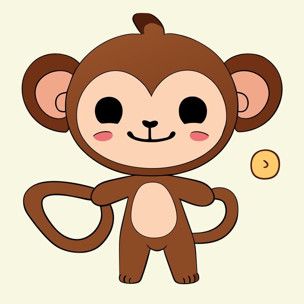 Lindo, mascota, mono, mano, dibujado, caricatura, pegatina, icono, concepto, aislado, ilustración