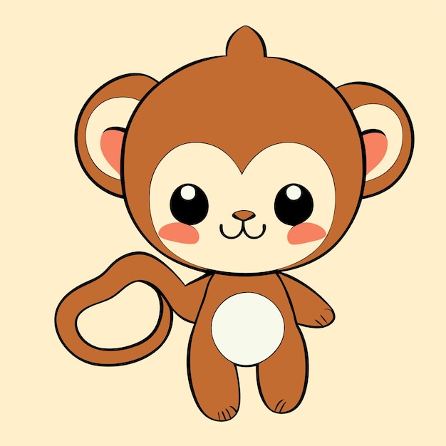Lindo, mascota, mono, mano, dibujado, caricatura, pegatina, icono, concepto, aislado, ilustración