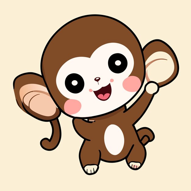 Lindo, mascota, mono, mano, dibujado, caricatura, pegatina, icono, concepto, aislado, ilustración