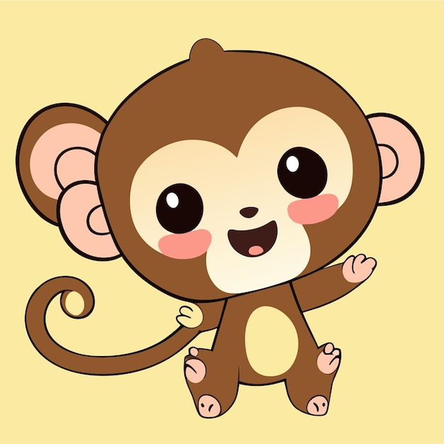 Lindo, mascota, mono, mano, dibujado, caricatura, pegatina, icono, concepto, aislado, ilustración