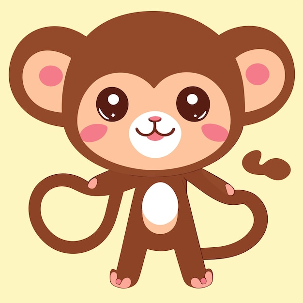 Lindo, mascota, mono, mano, dibujado, caricatura, pegatina, icono, concepto, aislado, ilustración