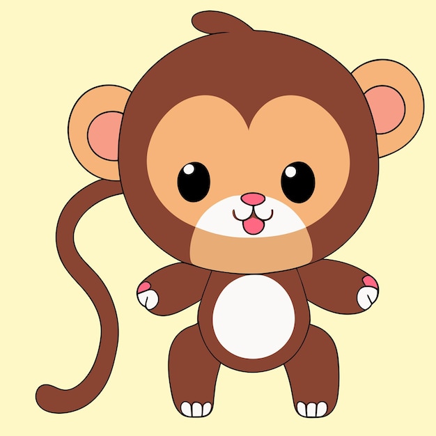Lindo, mascota, mono, mano, dibujado, caricatura, pegatina, icono, concepto, aislado, ilustración
