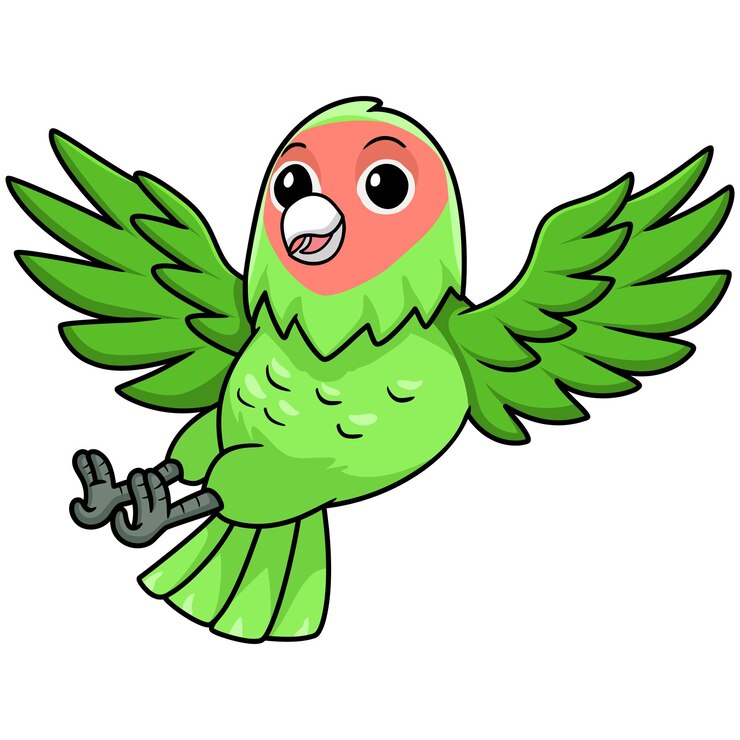 Lindo melocotón cara amor pájaro dibujos animados volando