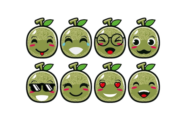 Lindo melón divertido sonriente set collection vector ilustración de mascota de personaje de cara plana de dibujos animados