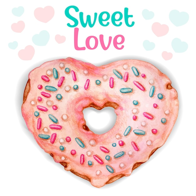 Lindo mensaje de amor dulce donut corazón rosa acuarela