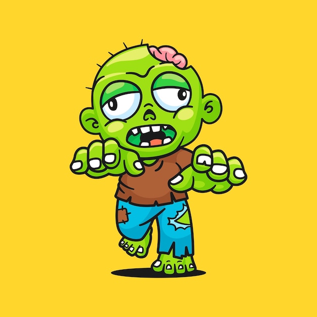 Lindo miedo zombie caminar dibujos animados vector concepto de halloween