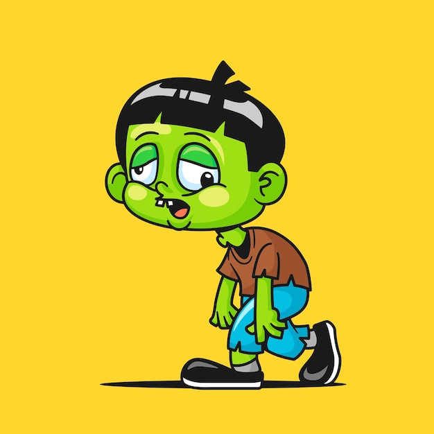Lindo miedo zombie caminar dibujos animados vector concepto de halloween