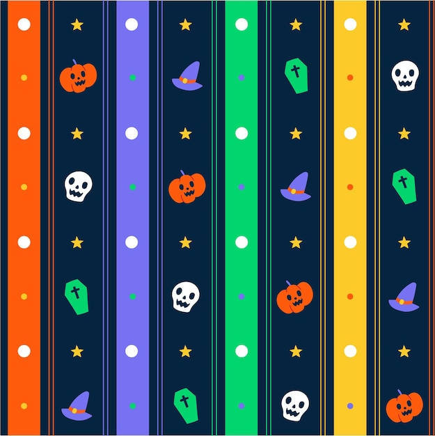 Lindo Mínimo Feliz Halloween Raya vertical Línea Cuadros Guinga Patrón fantasma cráneo calabaza ataúd sombrero de bruja