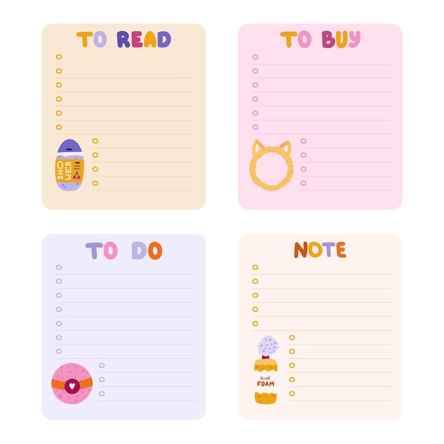 Lindo modelo de cuaderno de notas dibujado a mano para listas de tareas y notas con ilustraciones de dibujos animados de higiene de baño de spa Elementos de notas de diario editables imprimibles para planificador semanal diario de balas horario escolar