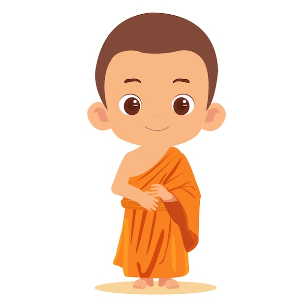 El lindo monje de dibujos animados en túnica naranja Ilustración vectorial