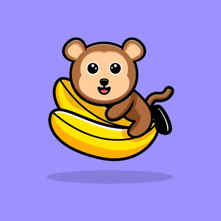 Vector lindo mono abrazo mascota de dibujos animados de plátano