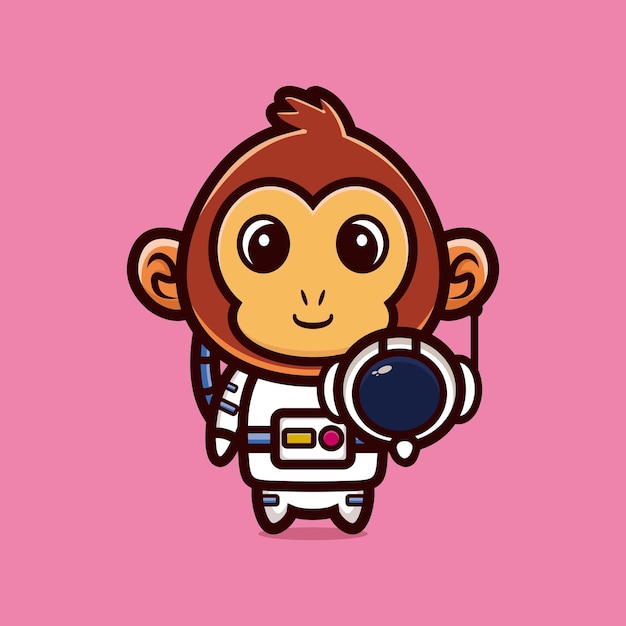 Lindo mono astronauta con ilustración de vector de dibujos animados de casco