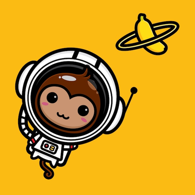 lindo mono astronauta con planeta banana