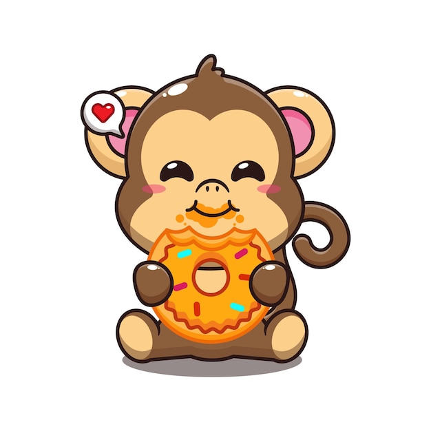 lindo mono comiendo donut dibujos animados vector ilustración