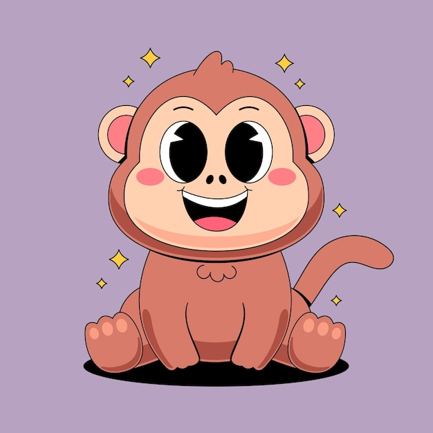 El lindo mono de dibujos animados con una gran sonrisa y chispas