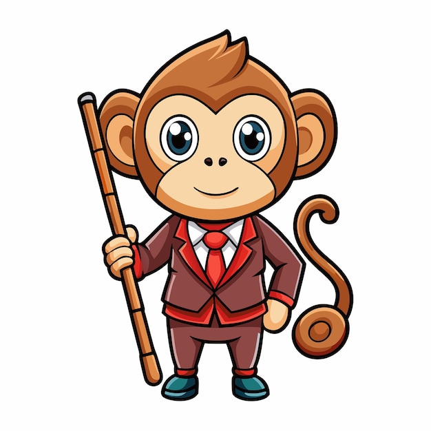 El lindo mono de dibujos animados de negocios el mono con un palo