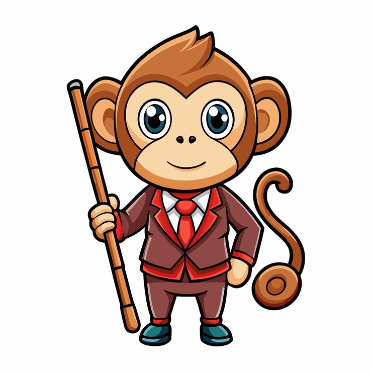 Vector el lindo mono de dibujos animados de negocios el mono con un palo
