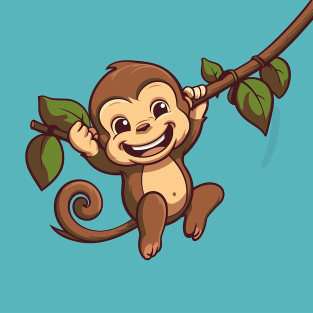 Vector un lindo mono de dibujos animados sentado en una rama de un árbol ilustración vectorial